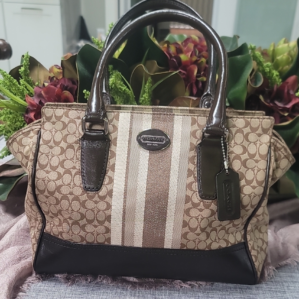 Coach Brown and Tan Signature Satchel